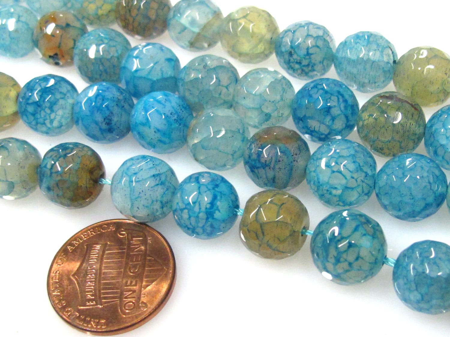 10 BEADS - Cool blue dragon veins faceted Agate gemstone beads 10 mm - GM350