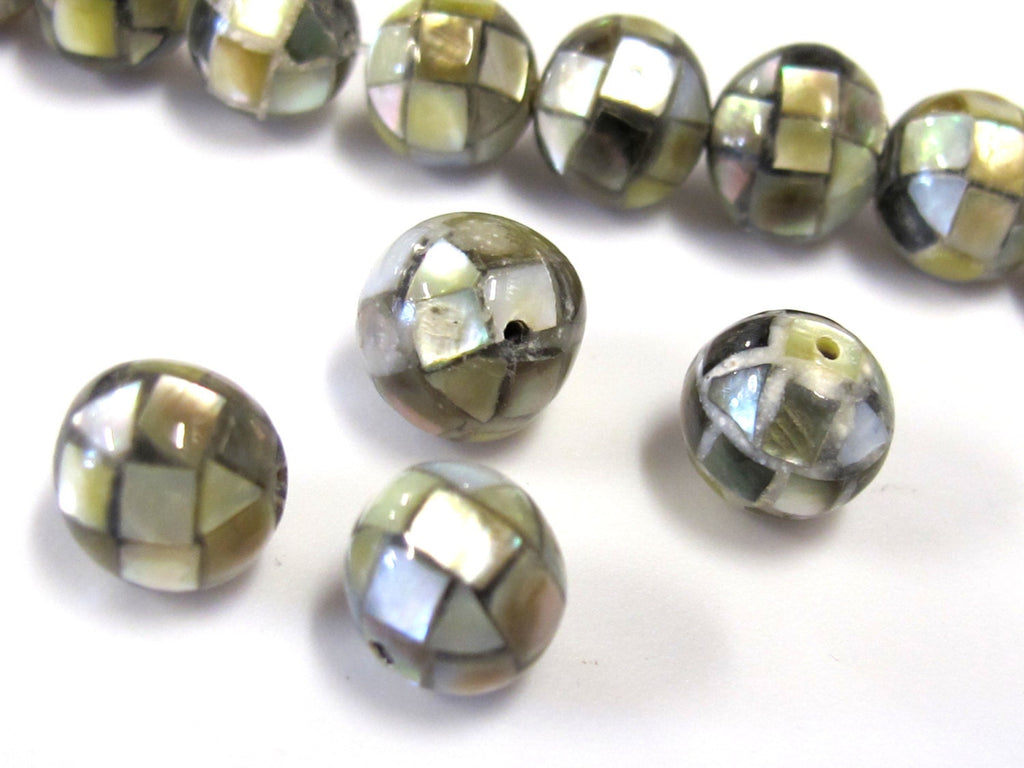 2 Beads - 8 mm size rondelle mother of pearl shell mosaic inlay bead - BD924