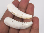 2 pcs - Carved cowrie tooth shape tribal 2 hole button pendant bead - SP060