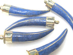 1 Pendant - Long Tibetan horn chilli shape Brass pendant with blue inlay - PM519