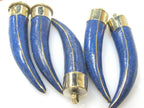 1 Pendant - Long Tibetan horn chilli shape Brass pendant with blue inlay - PM519