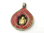 1 pendant - Tibetan bodhi banyan tree leaf shape sacred Buddha pendant with coral inlay - nepal pendants jewelry making PM504B