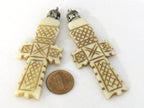 1 Pendant - Long Carved Tibetan cream color bone Cross pendant from Nepal - PB105