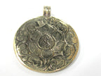 1 Pendant - Tibetan lotus flower reversible brass pendant with turquoise inlay- Ethnic Nepal pendant - PM515