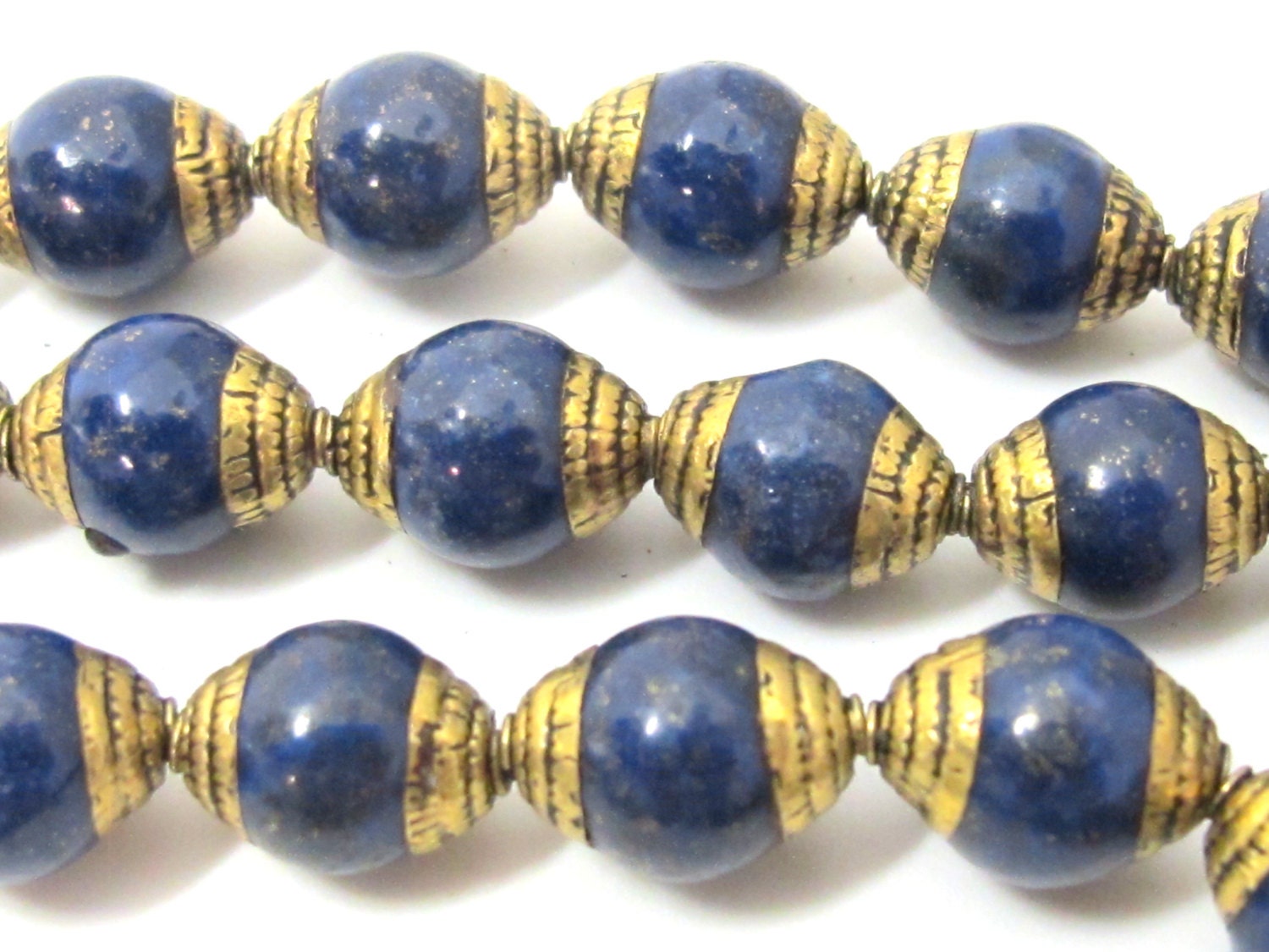 4 BEADS - Tibetan Nepal capped lapis gemstone beads - BD926