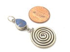1 charm - Tibetan silver spiral teardrop design dangle charm pendant with lapis inlay - PM521C