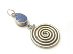 1 charm - Tibetan silver spiral teardrop design dangle charm pendant with lapis inlay - PM521C