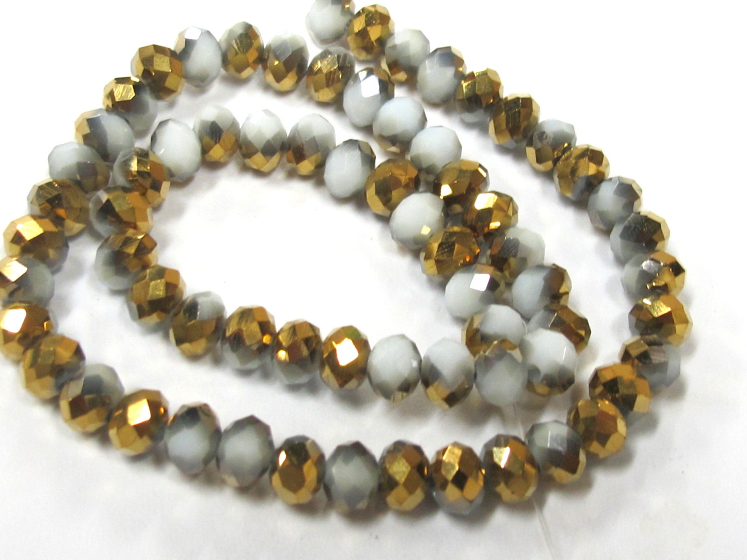 1 Full strand - Faceted abacus AB multi tone golden grey crystal glass beads 6 mm x 5 mm - AB047