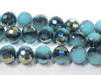 1 Full strand - 10 mm size Faceted round AB multi tone blue shiny crystal glass beads - AB048