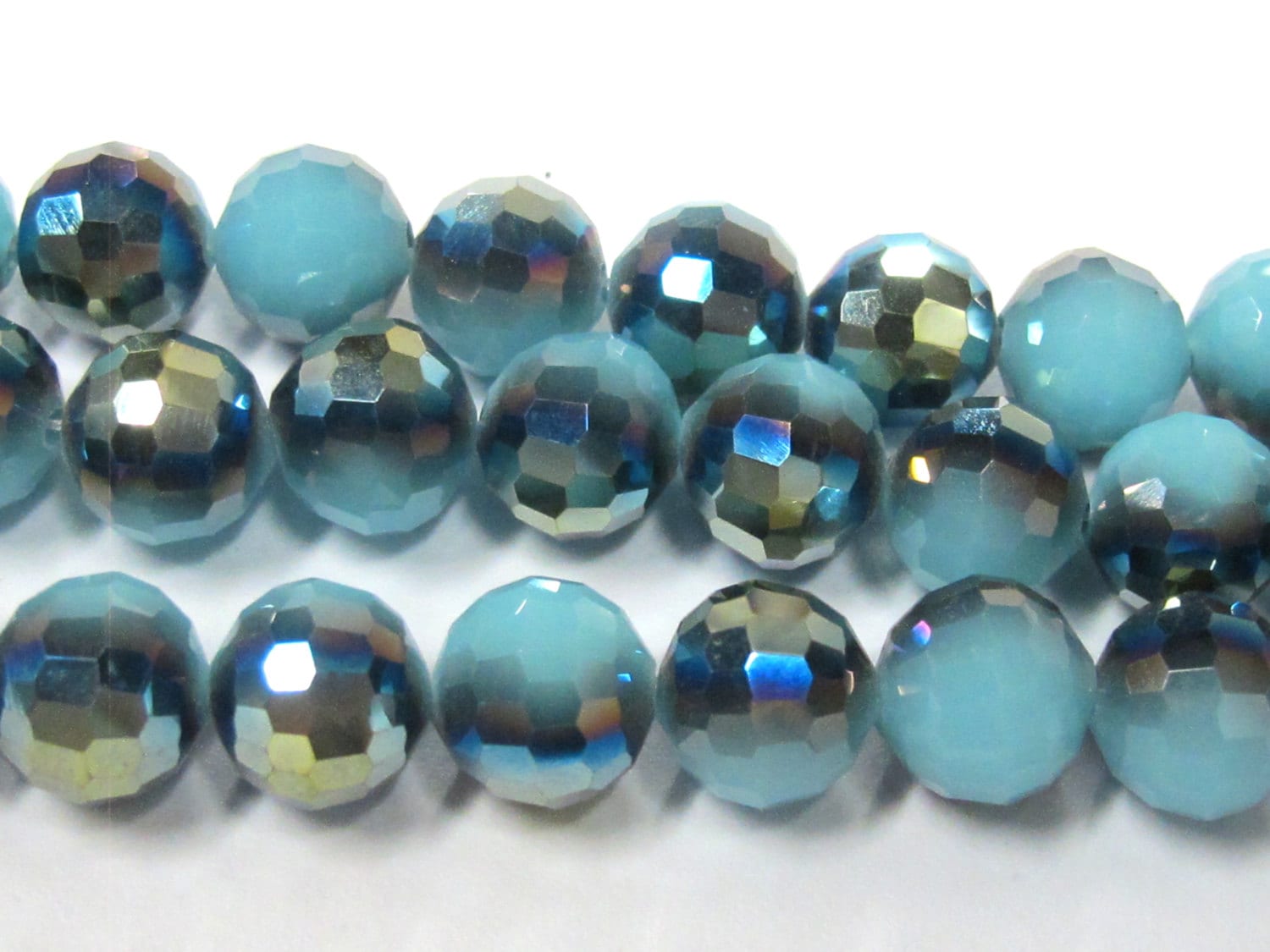1 Full strand - 10 mm size Faceted round AB multi tone blue shiny crystal glass beads - AB048