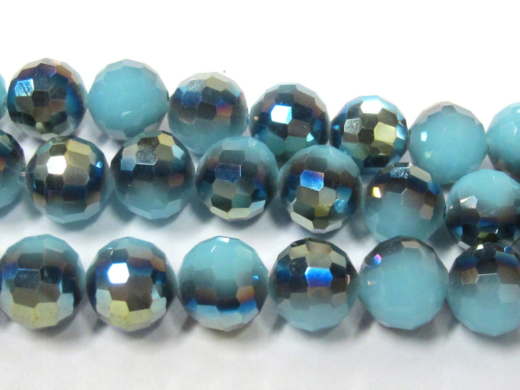 1 Full strand - 10 mm size Faceted round AB multi tone blue shiny crystal glass beads - AB048