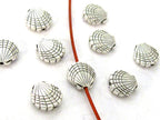 10 Beads - Shell shape antiqued silver toned metal beads 10 mm - BD917