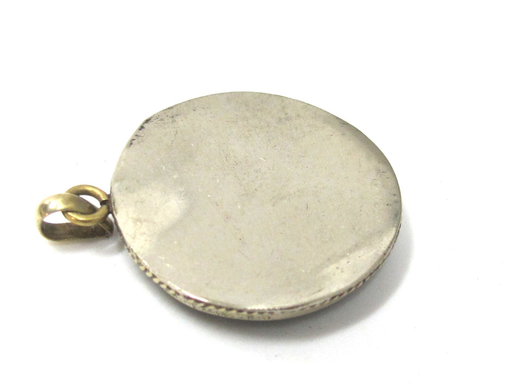 1 Pendant - Tibetan OM pendant with turquoise coral inlay - PM525