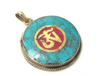 1 Pendant - Tibetan OM pendant with turquoise coral inlay - PM525