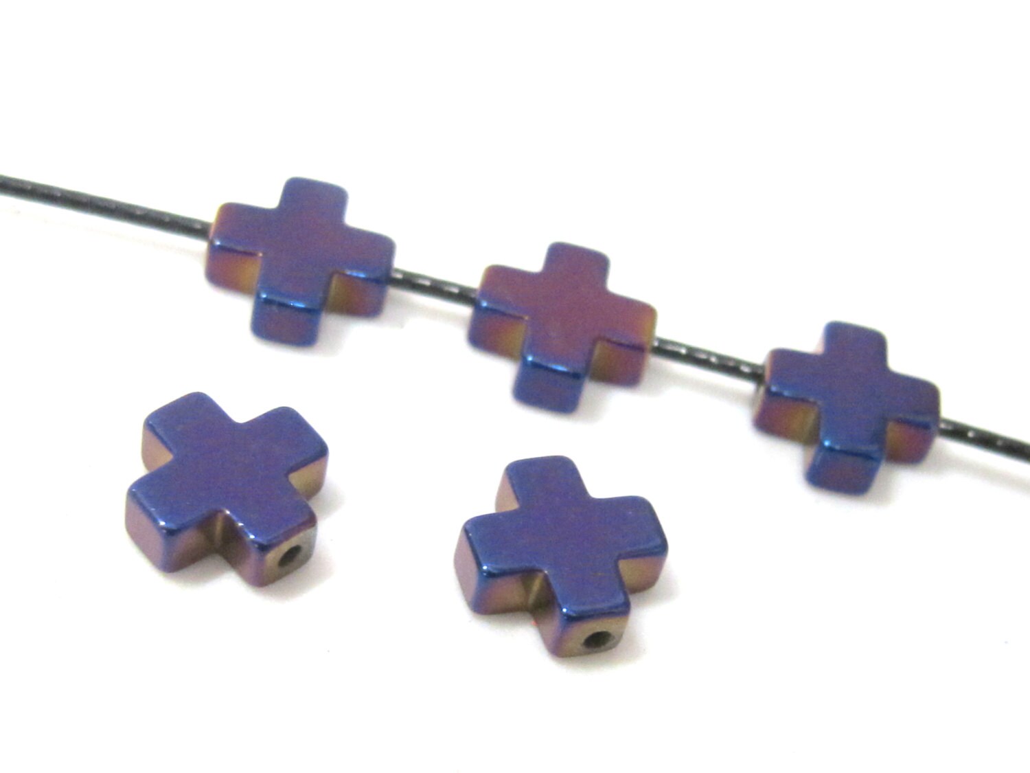 10 Beads - Metallic purple titanium color plated hematite gemstone cross beads 8 mm - GM414
