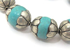 1 Bead- Beautiful thick floral capped turquoise gemstone beads from Nepal - BD918