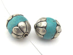 1 Bead- Beautiful thick floral capped turquoise gemstone beads from Nepal - BD918