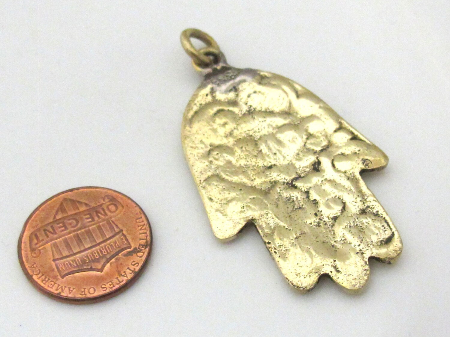 1 Pendant - Tibetan Buddha hand Om brass pendant from Nepal - CP118