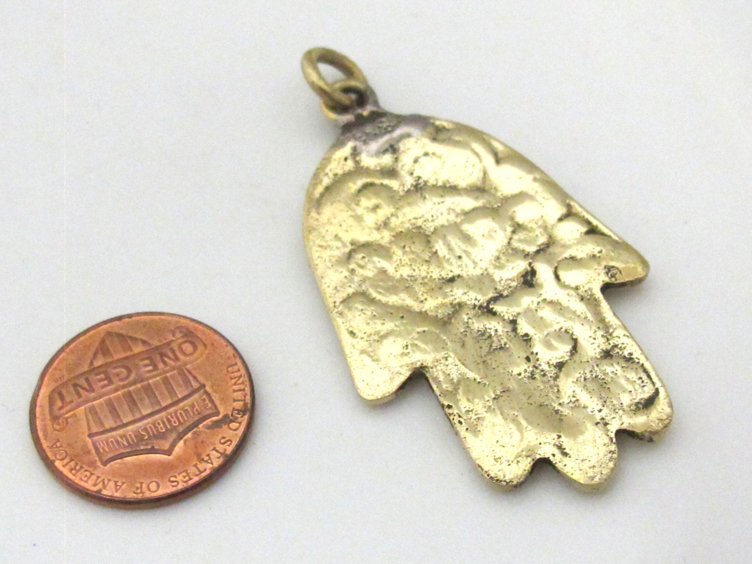 1 Pendant - Tibetan Buddha hand Om brass pendant from Nepal - CP118