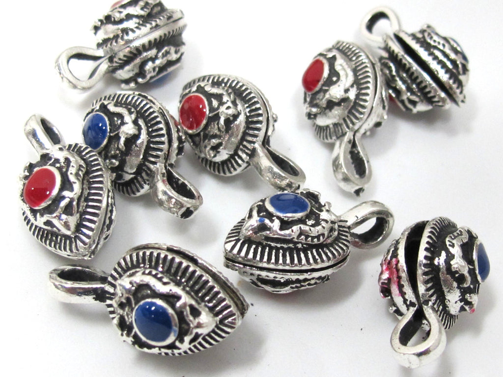 3 counters - Silver color plated dragon symbol drop leaf shape mala counter - GB049