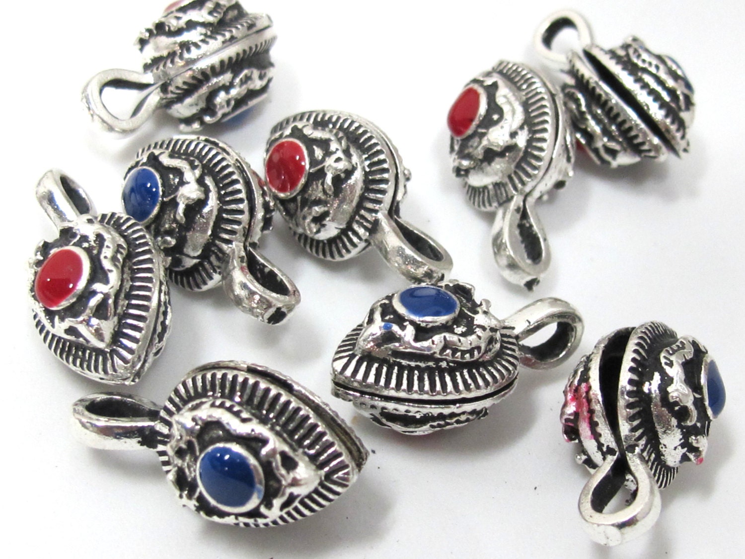 3 counters - Silver color plated dragon symbol drop leaf shape mala counter - GB049