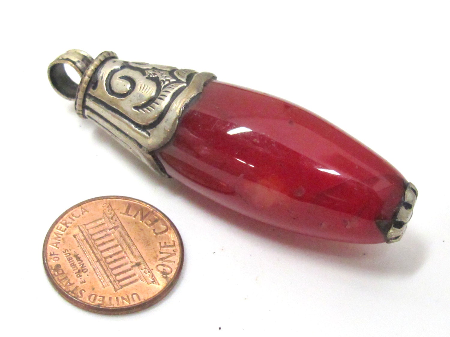 1 Pendant - Large Carnelian agate gemstone drop pendant from Nepal - PM527