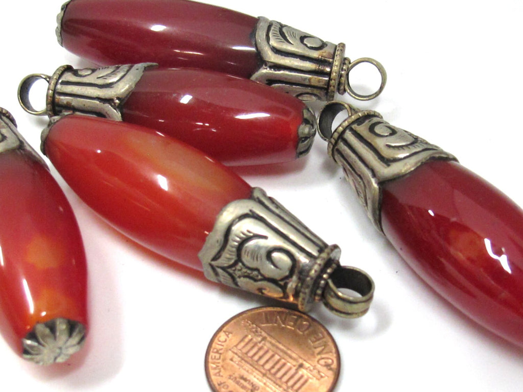 1 Pendant - Large Carnelian agate gemstone drop pendant from Nepal - PM527