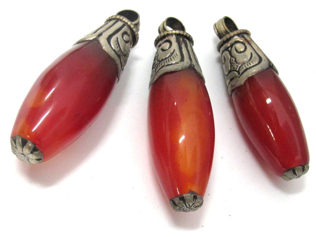 1 Pendant - Large Carnelian agate gemstone drop pendant from Nepal - PM527