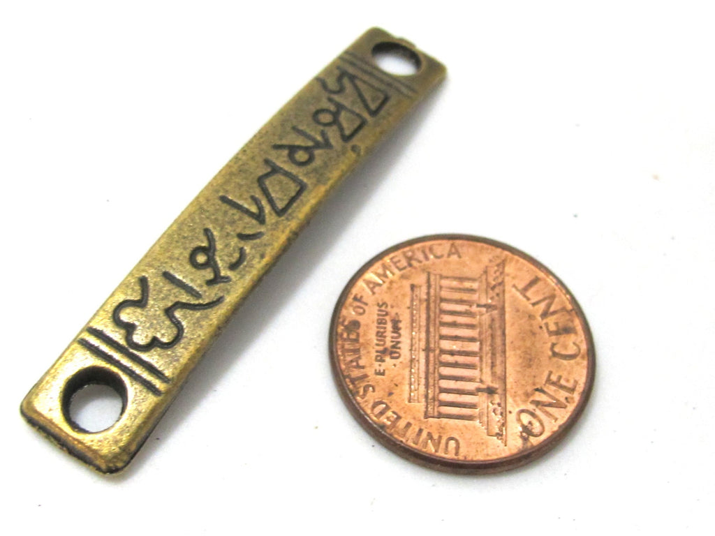 2 pcs - Light weight rectangular brass color yoga om metal connector pendant charm beads - BD934