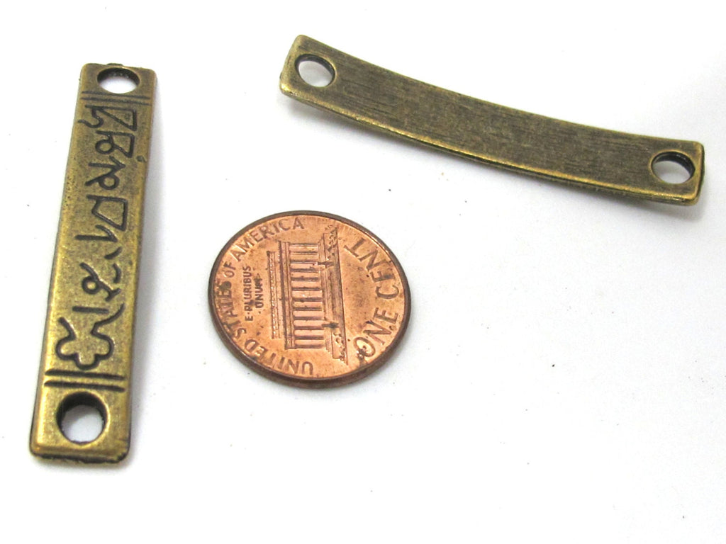 2 pcs - Light weight rectangular brass color yoga om metal connector pendant charm beads - BD934
