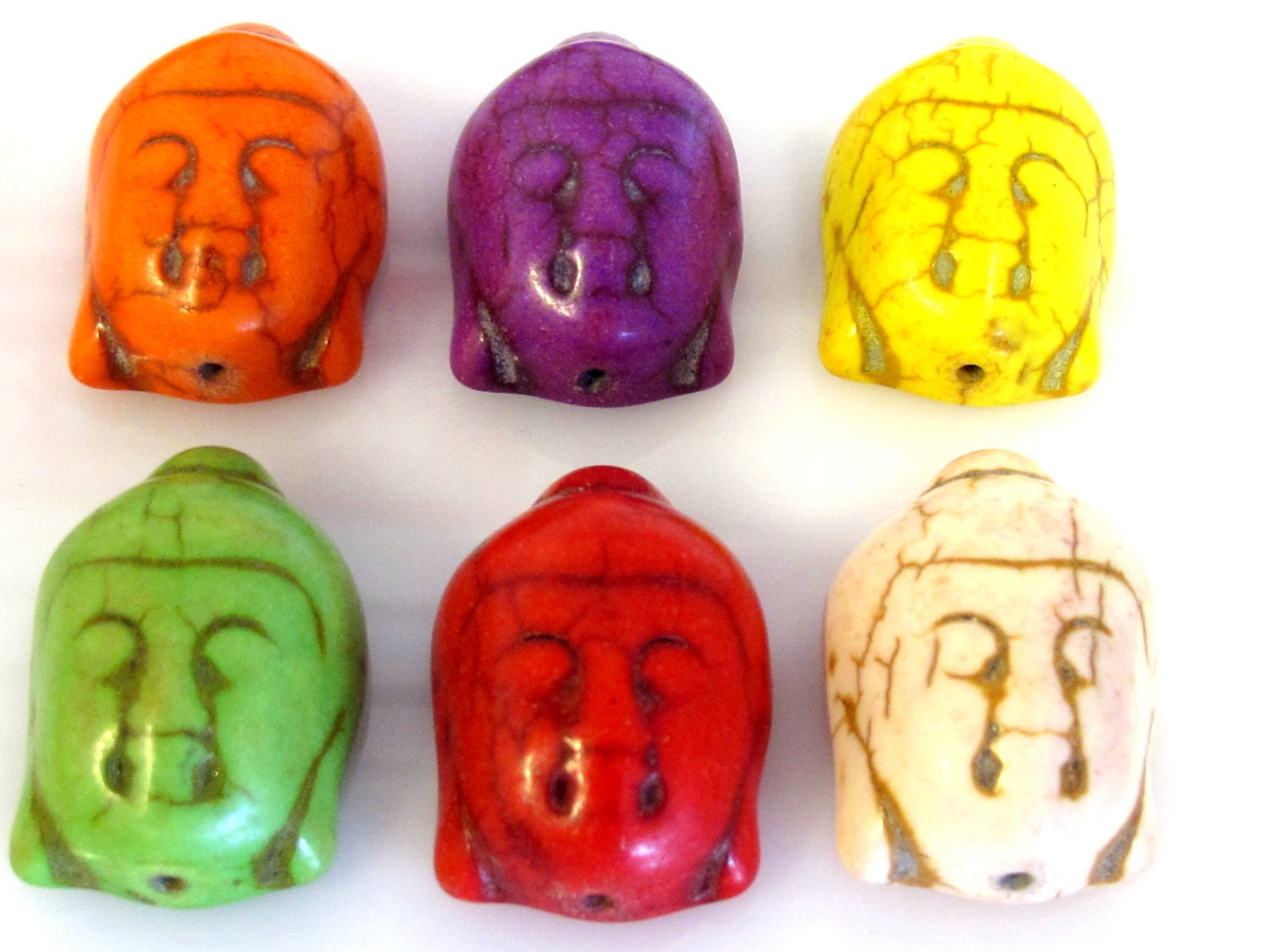 6 BEADS - Assorted color turquoise howlite carved Buddha beads - BD920