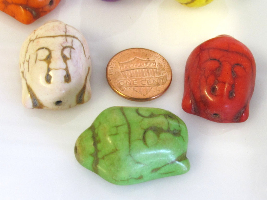 6 BEADS - Assorted color turquoise howlite carved Buddha beads - BD920