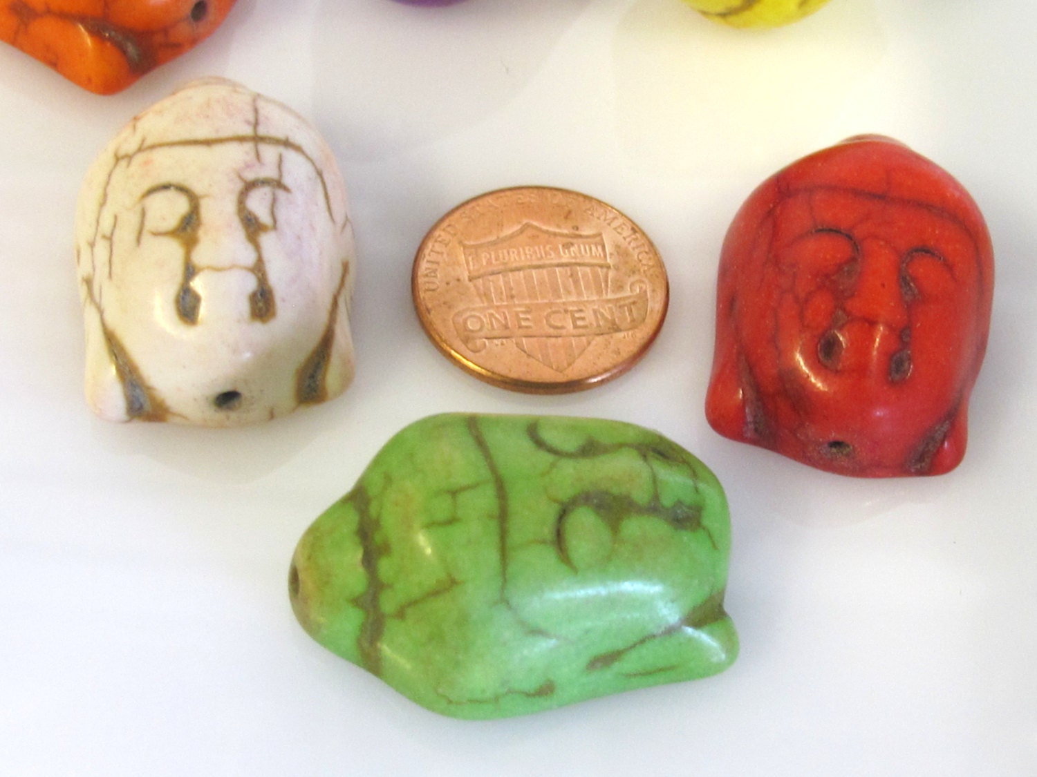 6 BEADS - Assorted color turquoise howlite carved Buddha beads - BD920