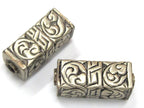 1 Beads - Large Tibetan silver floral carving rectangle cube shape bead - BD935B