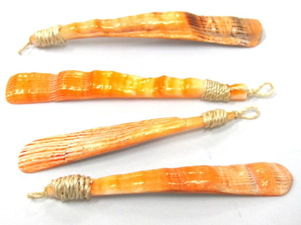 1 pendant - Long Sliced Cut shell orange color tribal pendant - SP055