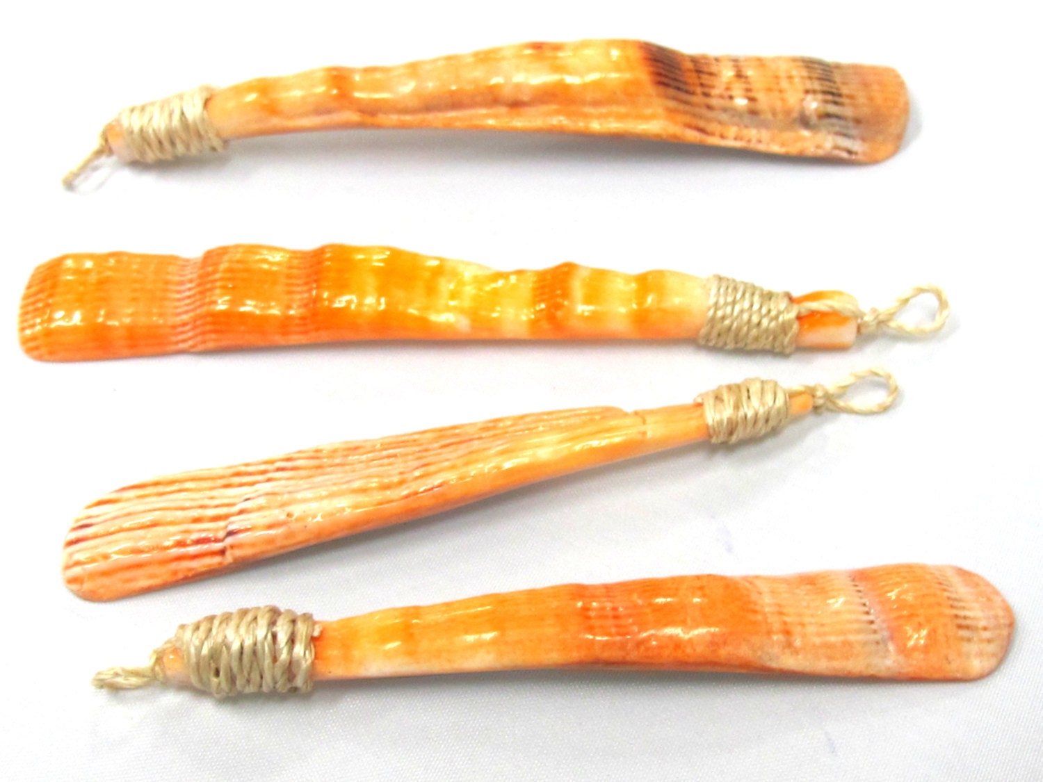 1 pendant - Long Sliced Cut shell orange color tribal pendant - SP055