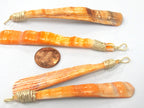 1 pendant - Long Sliced Cut shell orange color tribal pendant - SP055