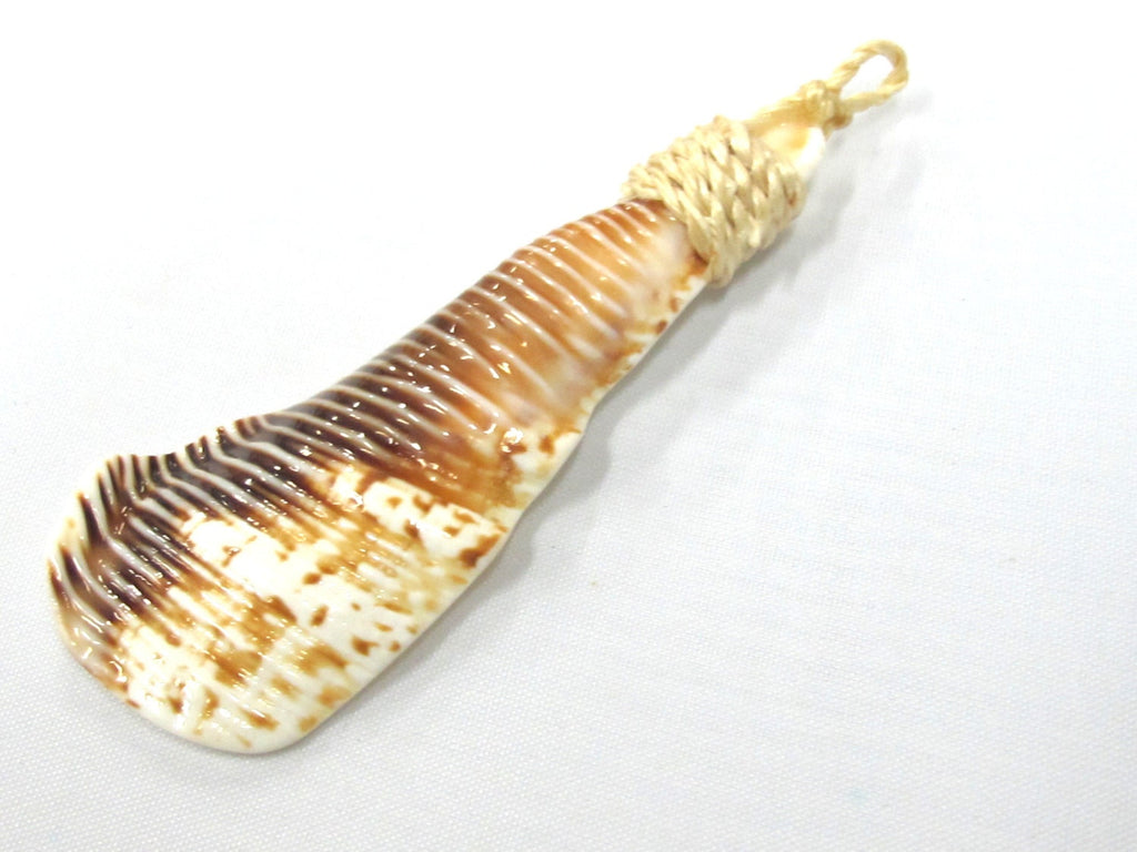 1 pendant - Sliced Cut shell brown striped paw shape tribal pendant - SP056