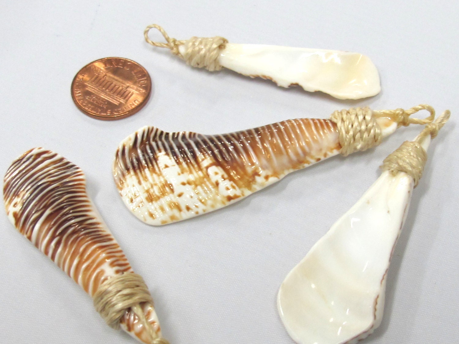 1 pendant - Sliced Cut shell brown striped paw shape tribal pendant - SP056