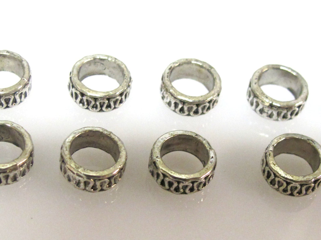 10 Beads - Antiqued silver tone metal alloy donut beads wavy design 8 mm wide x 4 mm - BD939