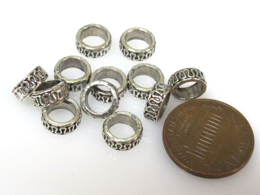 10 Beads - Antiqued silver tone metal alloy donut beads wavy design 8 mm wide x 4 mm - BD939