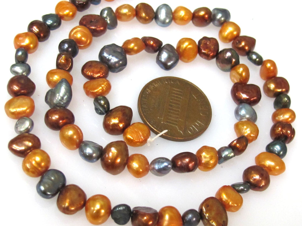 1 Full Strand - Golden Brown grey champagne color genuine freshwater cultured pearl beads 16 inches - PL034
