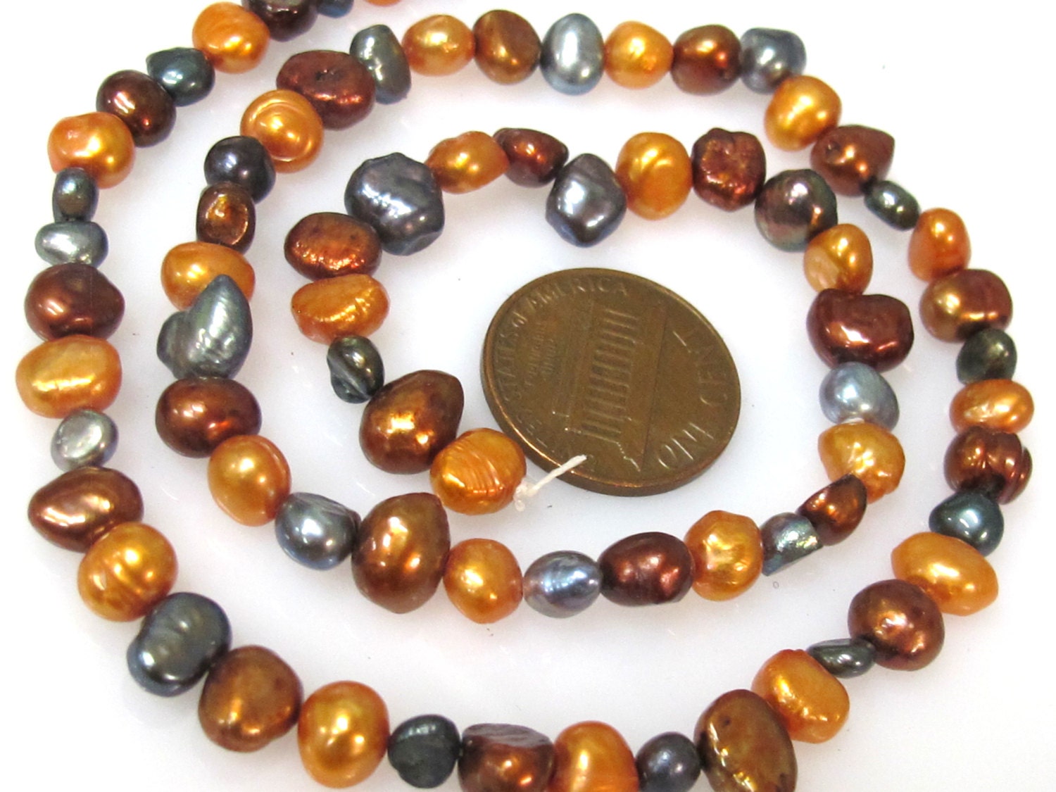 1 Full Strand - Golden Brown grey champagne color genuine freshwater cultured pearl beads 16 inches - PL034