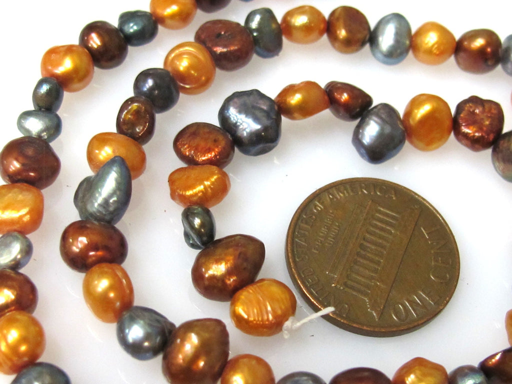 1 Full Strand - Golden Brown grey champagne color genuine freshwater cultured pearl beads 16 inches - PL034