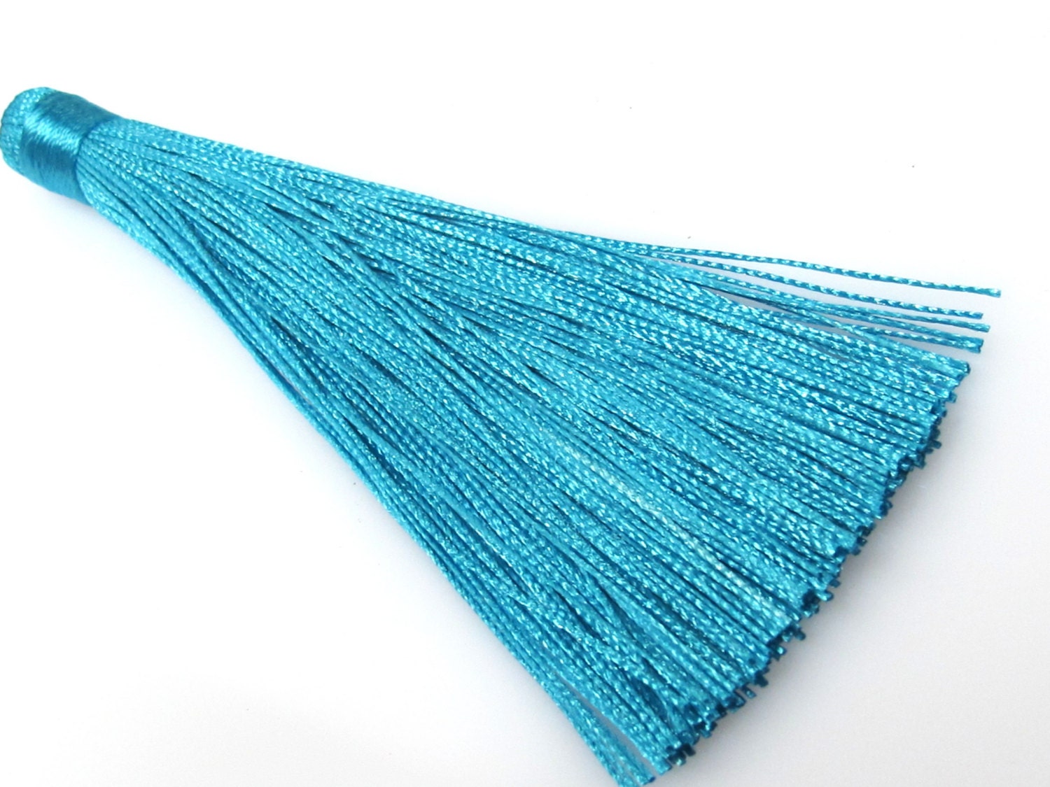 1 Piece - Long aqua blue color tassel charm supplies - 120 mm long - BD874A