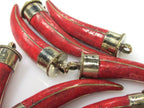 1 Pendant - Long Tibetan horn chilli shape Brass pendant with red inlay - PM518