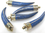 1 Pendant - Long Tibetan horn chilli shape Brass pendant with blue inlay - PM519