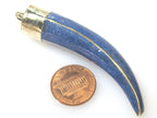 1 Pendant - Long Tibetan horn chilli shape Brass pendant with blue inlay - PM519