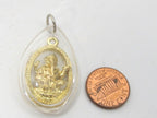 1 Pendant - Hindu lord Ganesha gold color plated brass charm pendant encased in clear resin from Nepal - great for keyring bag charm - PM520