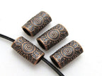8 Beads-Copper tone sun floral design large hole convex cylinder shape metal beads - BD410